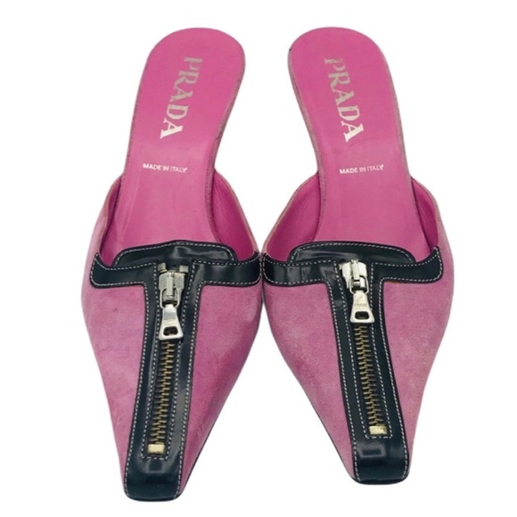 Prada Shoes - PRADA PINK SUEDE MULES w ZIPPER DETAIL